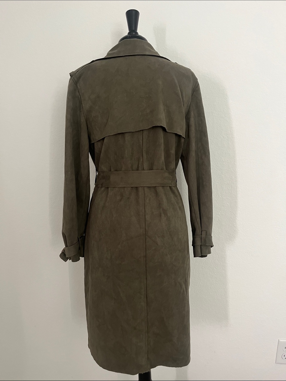 Anthropologie  Olive Green Suede Trench Coat with Belt - Picture 10 of 16